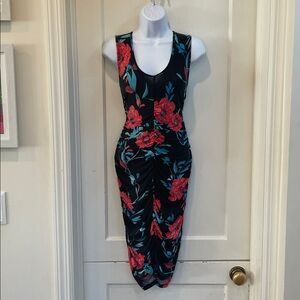 Bar III Black and Red Floral Midi Dress
